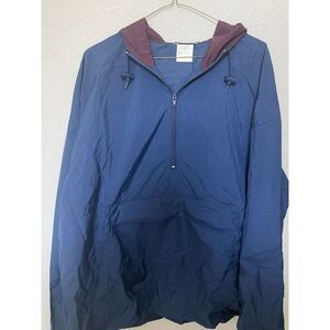 Windbreaker Half Zip Rain Jacket Size XL Navy Blue with Maroon Hood Zip Pocket